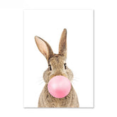 TPFLiving Poster Leinwand / Kaninchen mit Blume und Luftballon - Auch im 2er Set / Verschiedene Größen - OHNE Rahmen - Modell G